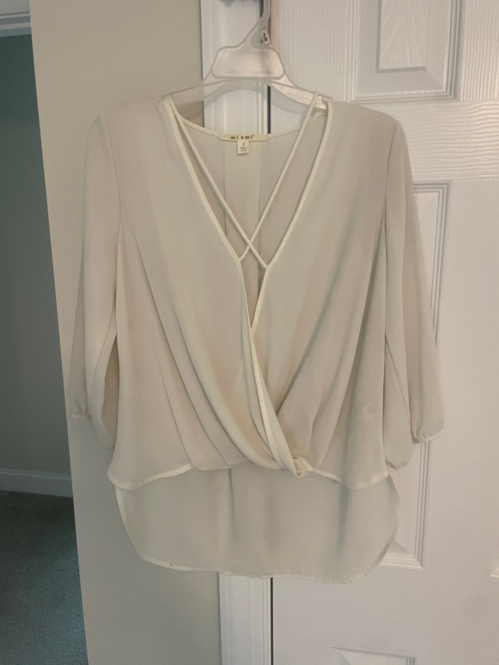 miami Cream Wrap-Front Blouse with Crisscross Neckline